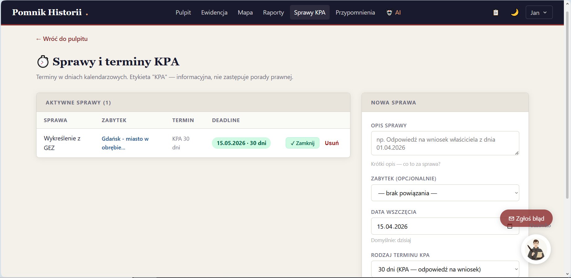 Sprawy i terminy KPA — zarządzanie sprawami administracyjnymi